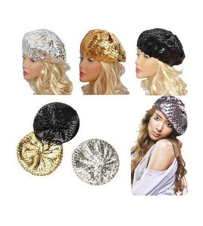 Berets Sparkle Sequine Adjustable Beanie Beret Hat Performance Cap - Dark Pink - CF11XEUO2WH $10.09