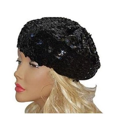 Berets Sparkle Sequine Adjustable Beanie Beret Hat Performance Cap - Dark Pink - CF11XEUO2WH $10.09