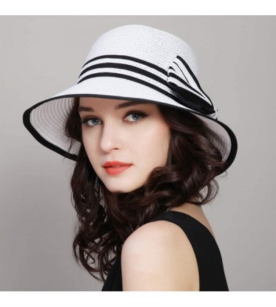 Sun Hats Fashion Classic Womens Foldable Sun Beach Straw Hats Accessories - 01white - CD196IC8C7D $16.22