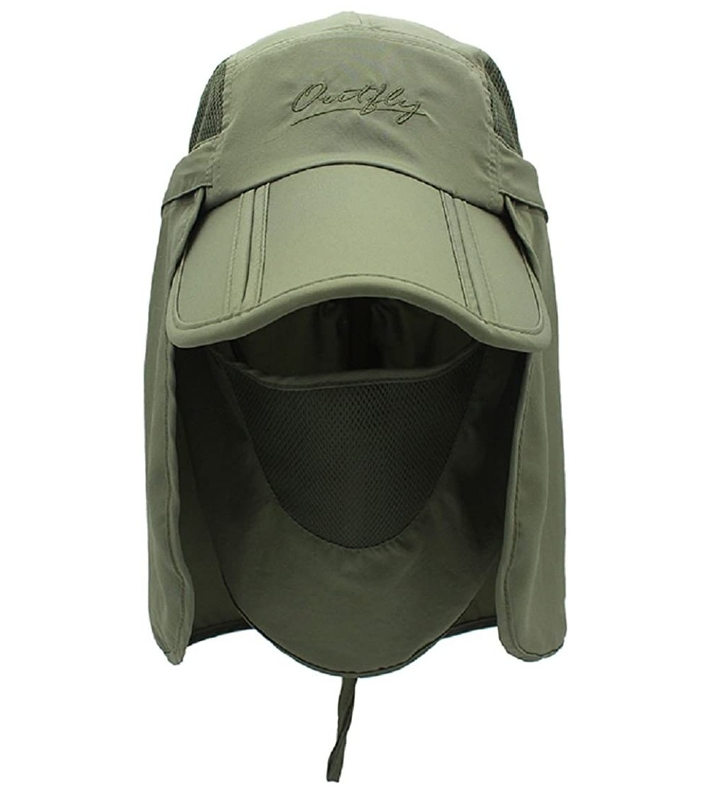 Sun Hats Kids Sun Protection Hat Lightweight Mesh Flap Cap Quick Dry Detachable - Army Green - CL18E7Q5HOY $18.30