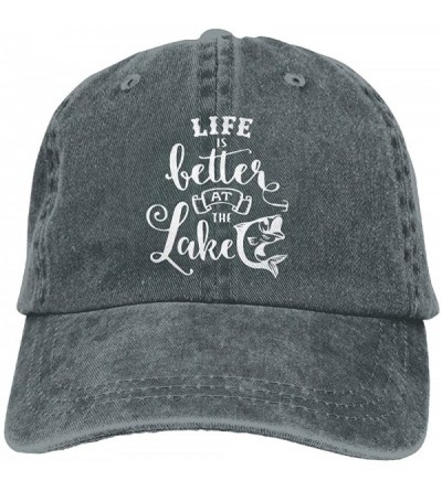 Baseball Caps Men and Women Life is Better at The Lake-1 Vintage Jeans Baseball Cap - Asphalt - CR18EOYZM3X $7.22