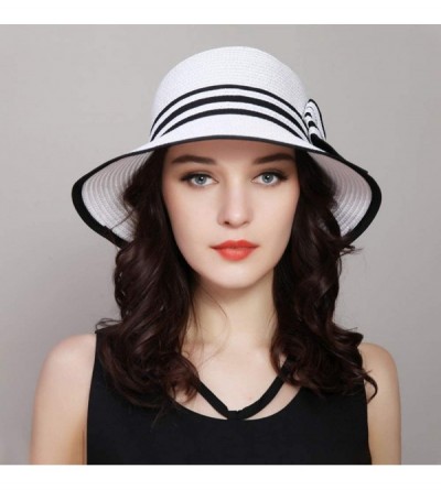 Sun Hats Fashion Classic Womens Foldable Sun Beach Straw Hats Accessories - 01white - CD196IC8C7D $16.22