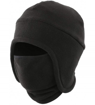 Skullies & Beanies Men's Warm 2 in 1 Hat Winter Fleece Earflap Skull Sports Beanie Ski Mask - Black - CC18IRHT630 $24.49
