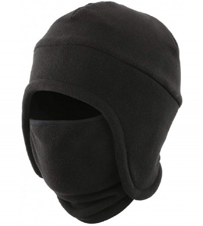 Skullies & Beanies Men's Warm 2 in 1 Hat Winter Fleece Earflap Skull Sports Beanie Ski Mask - Black - CC18IRHT630 $11.45