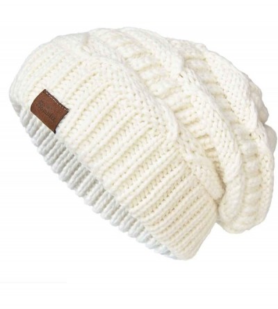 Skullies & Beanies Knit Beanie Hat for Women Oversize Chunky Winter Slouchy Beanie Hats Ski Cap - White - C318ADSIGCW $10.08