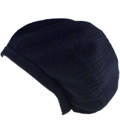 Skullies & Beanies Rasta Knit Tam Hat Dreadlock Cap. Multiple Designs and Sizes. - Large Round Solid Navy- Brimless - CI11YIY...