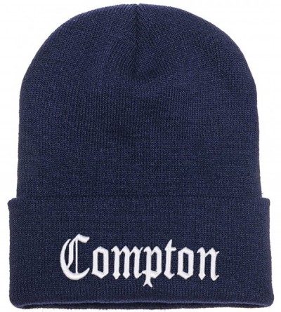 Skullies & Beanies 3D Embroidered Compton Warm Knit Beanie Cap Yupoong - Navy - C4120S59JR3 $14.50