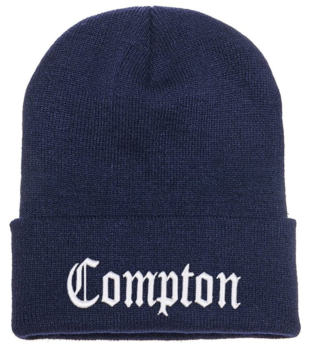 Skullies & Beanies 3D Embroidered Compton Warm Knit Beanie Cap Yupoong - Navy - C4120S59JR3 $14.50