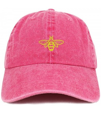 Baseball Caps Bee Embroidered Washed Cotton Adjustable Cap - Fuchsia - CZ18SW6ATUO $20.62