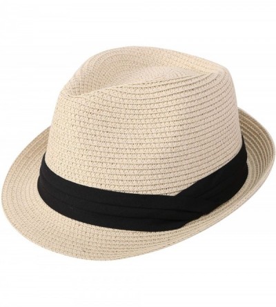 Fedoras Beach Straw Fedora Hat w/Solid Hat Band for Men & Women - Natural - CP17WY2GSWL $15.35