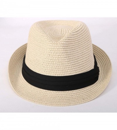 Fedoras Beach Straw Fedora Hat w/Solid Hat Band for Men & Women - Natural - CP17WY2GSWL $15.35