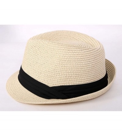 Fedoras Beach Straw Fedora Hat w/Solid Hat Band for Men & Women - Natural - CP17WY2GSWL $15.35