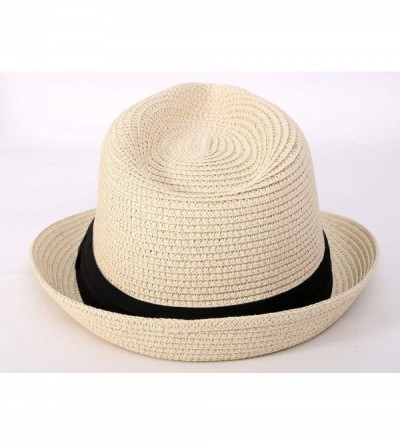 Fedoras Beach Straw Fedora Hat w/Solid Hat Band for Men & Women - Natural - CP17WY2GSWL $15.35