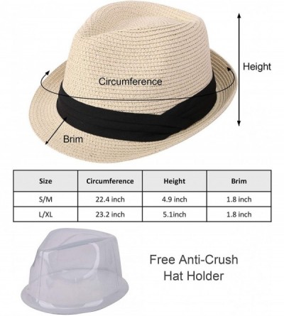 Fedoras Beach Straw Fedora Hat w/Solid Hat Band for Men & Women - Natural - CP17WY2GSWL $15.35