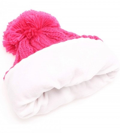 Skullies & Beanies Winter Oversized Cable Knitted Pom Pom Beanie Hat with Fleece Lining. - Hot Pink - C4186MS4L30 $13.46