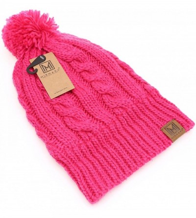 Skullies & Beanies Winter Oversized Cable Knitted Pom Pom Beanie Hat with Fleece Lining. - Hot Pink - C4186MS4L30 $13.46