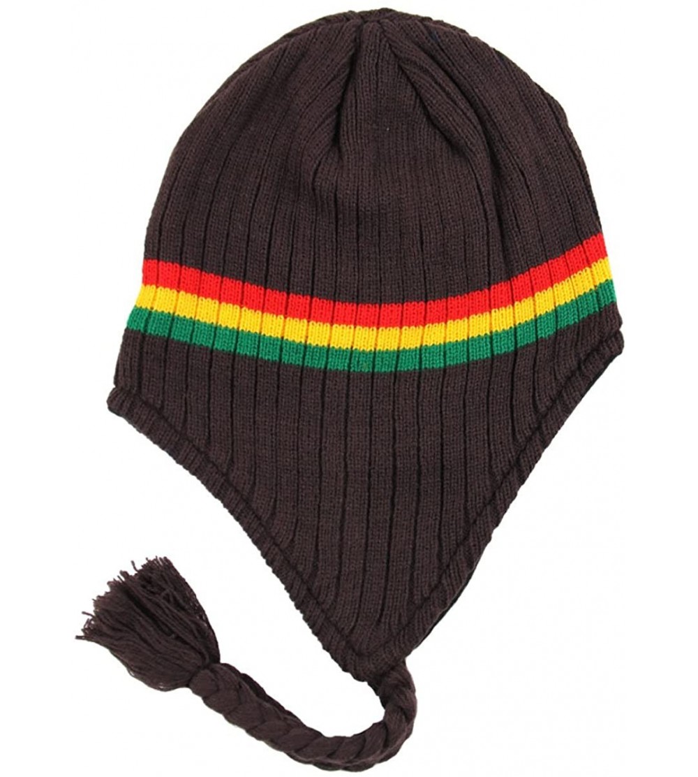 Skullies & Beanies Rasta Ribbed Ear Flap Beanie Hat - Brown/Rasta - C8128PH2XWJ $15.14