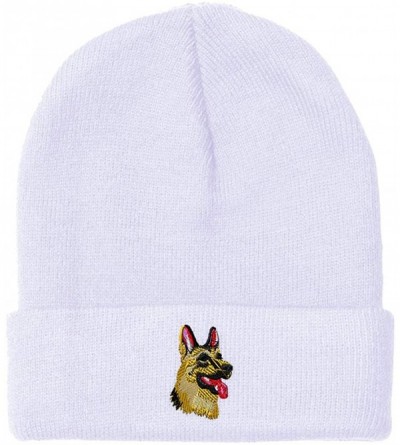 Skullies & Beanies Custom Beanie for Men & Women German Shepherd Head B Embroidery Skull Cap Hat - White - CG18ZS2DA06 $12.71