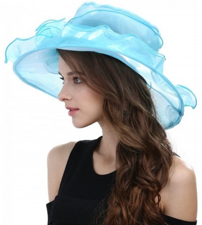 Sun Hats Women's Kentucky Derby Organza Hat Church Dress Wide Brim Hat - Cyan - CJ126VOOKGZ $11.14