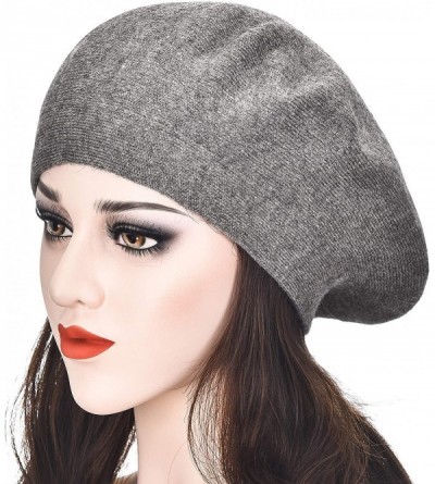 Berets Womens French Beret hat- Reversible Solid Color Cashmere Mosaic Warm Beret Cap for Girls - Grey Beret - CP1925HOQ2W $1...