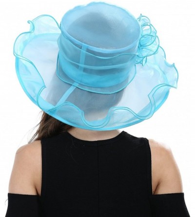 Sun Hats Women's Kentucky Derby Organza Hat Church Dress Wide Brim Hat - Cyan - CJ126VOOKGZ $11.14