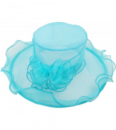 Sun Hats Women's Kentucky Derby Organza Hat Church Dress Wide Brim Hat - Cyan - CJ126VOOKGZ $11.14