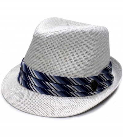 Fedoras Pms430 Pamoa Plain Straw with Colored Stripe Trim Summer Fedora - White - CI11L1NWX2F $15.55