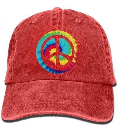 Baseball Caps Baseball Cap for Men and Women- Tie Dye Peace Sign Design and Adjustable Back Closure Trucker Cap - Red - CW18D...