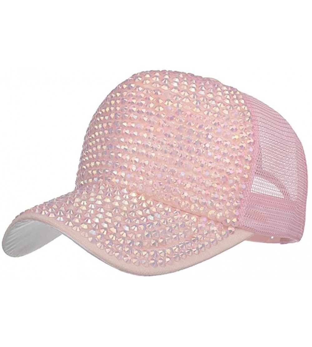 Sun Hats CocoMarket Women's Fashion Rhinestone Hats Female Baseball Cap Bling Diamond Hat - Pink - C418EK2G9YS $11.65