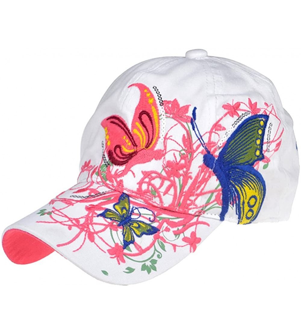 Baseball Caps Embroidery Flower Floral Butterfly Snapback Baseball Brim Cap FFH196BLK - White - CO11NTRNWDZ $28.16