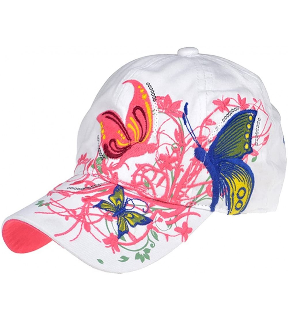 Baseball Caps Embroidery Flower Floral Butterfly Snapback Baseball Brim Cap FFH196BLK - White - CO11NTRNWDZ $14.77