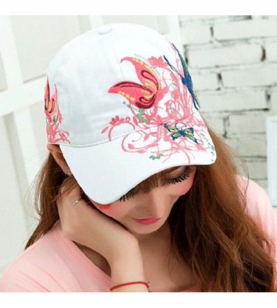 Baseball Caps Embroidery Flower Floral Butterfly Snapback Baseball Brim Cap FFH196BLK - White - CO11NTRNWDZ $14.77