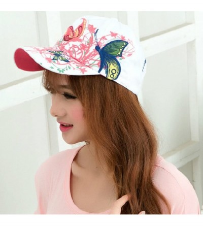 Baseball Caps Embroidery Flower Floral Butterfly Snapback Baseball Brim Cap FFH196BLK - White - CO11NTRNWDZ $14.77