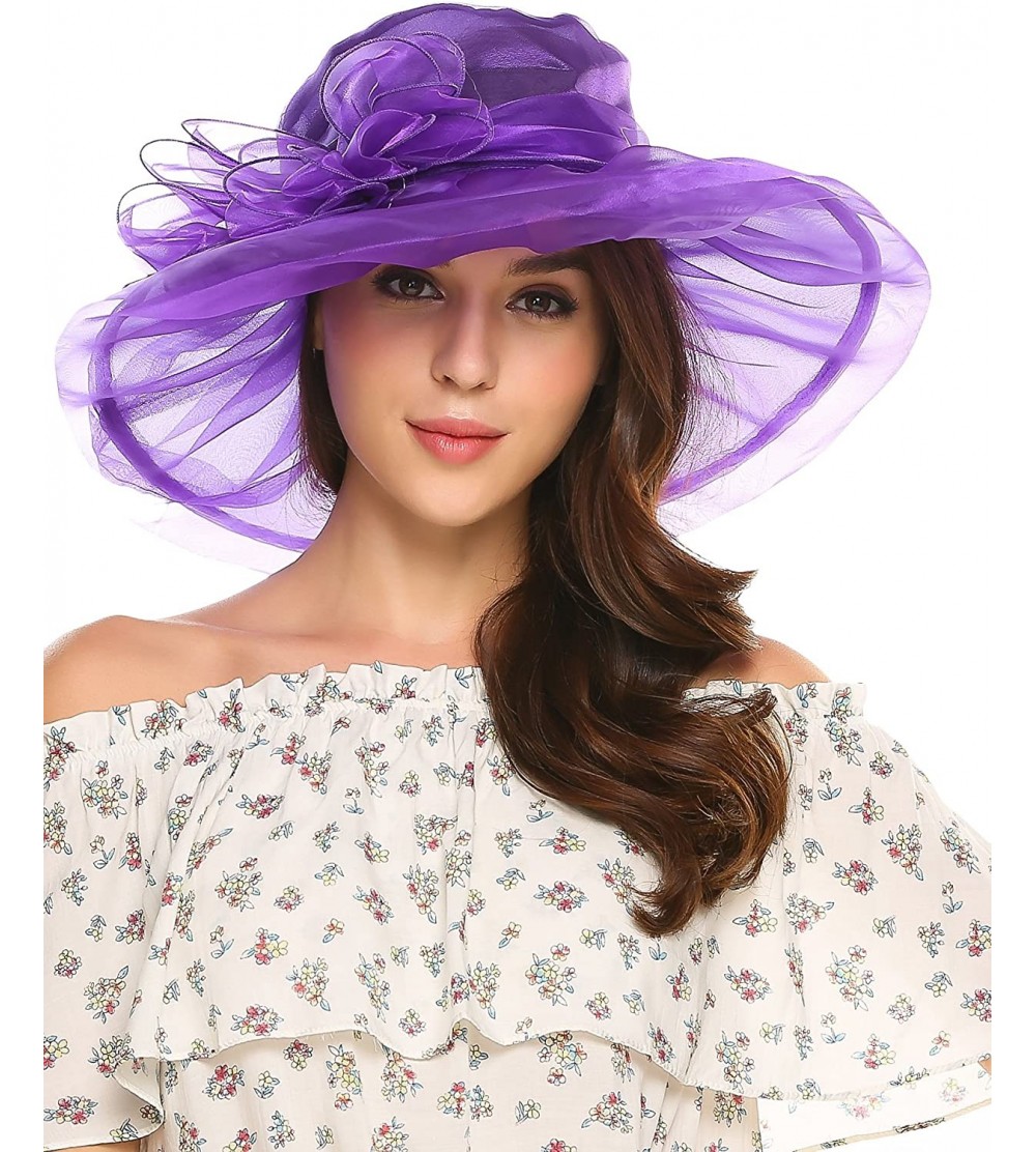 Sun Hats Women's Organza Church Derby Fascinator Bridal Cap British Tea Party Wedding Hat Fuchsia - CT182Q09XLN $17.55