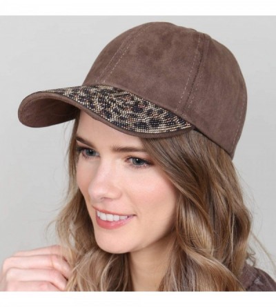 Baseball Caps Casual Baseball Hat Embellished Rhinestone - Rhinestone Cap - Leopard/Faux Suede Mocha - CE195LTHC3H $15.87