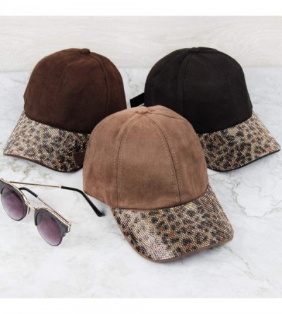 Baseball Caps Casual Baseball Hat Embellished Rhinestone - Rhinestone Cap - Leopard/Faux Suede Mocha - CE195LTHC3H $15.87