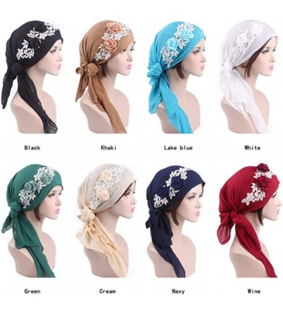 Skullies & Beanies Turban Caps Chemo Headwear Scarf Long Hair Stereo Flower Turban Scarf Cancer Hat for Women's - Wine - CW18...