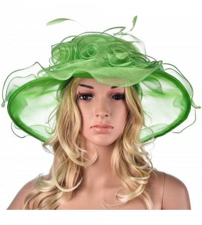 Sun Hats Womens Flower Kentucky Derby Wide Brim Church Dress Sun Hat A341 - Green - CK12KDGQ849 $22.08