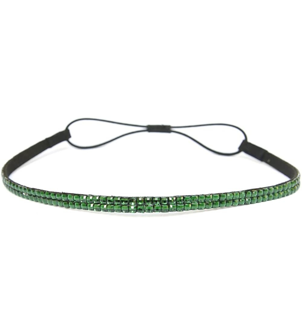Headbands Two Row Rhinestone Elastic Stretch Headband Accessory - Green - CO11D0HMAJ5 $22.10