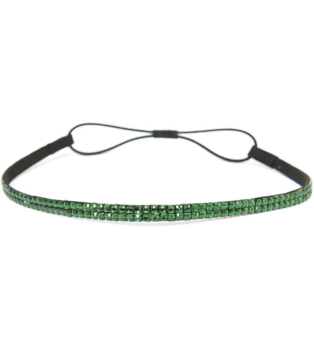 Headbands Two Row Rhinestone Elastic Stretch Headband Accessory - Green - CO11D0HMAJ5 $9.59