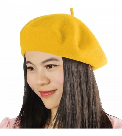 Berets French Beret- Lightweight Casual Classic Solid Color Wool Beret - Yellow - C012JKNSWX1 $11.27