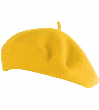 Berets French Beret- Lightweight Casual Classic Solid Color Wool Beret - Yellow - C012JKNSWX1 $11.27