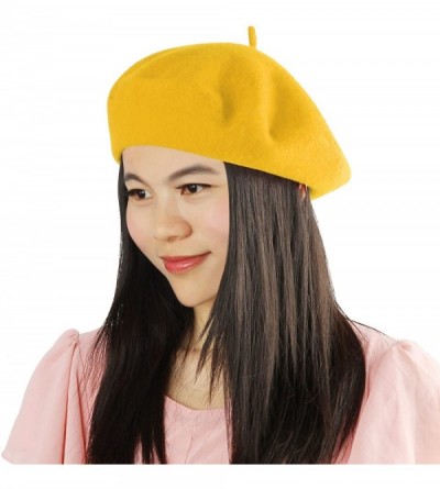 Berets French Beret- Lightweight Casual Classic Solid Color Wool Beret - Yellow - C012JKNSWX1 $11.27