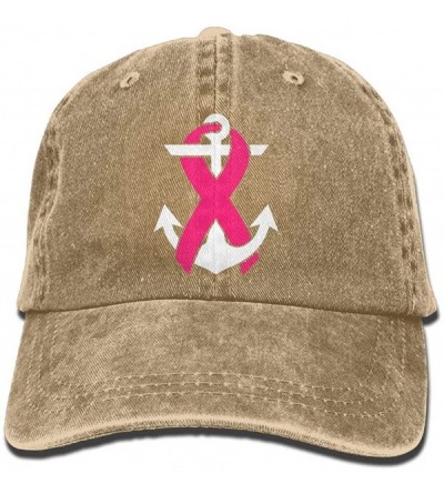 Baseball Caps Unisex Adjustable Denim Jeans Baseball Cap Breast Cancer Awareness Anchor Dad Hat - Natural - C718IH8722X $10.66