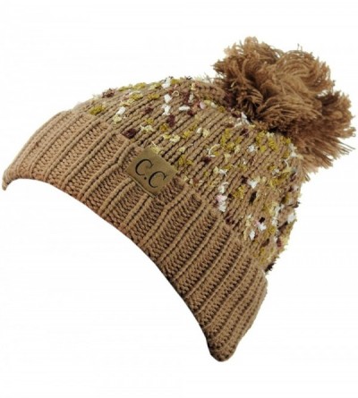 Skullies & Beanies Exclusive Winter Top Pom Pom Knit Confetti Cuff Beanie Hat - Camel - C61274IMTP1 $7.80