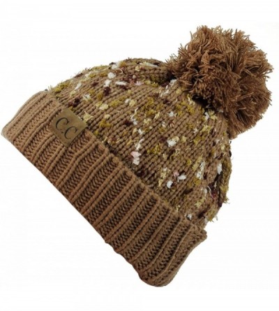 Skullies & Beanies Exclusive Winter Top Pom Pom Knit Confetti Cuff Beanie Hat - Camel - C61274IMTP1 $7.80