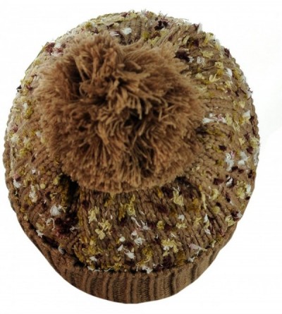 Skullies & Beanies Exclusive Winter Top Pom Pom Knit Confetti Cuff Beanie Hat - Camel - C61274IMTP1 $7.80