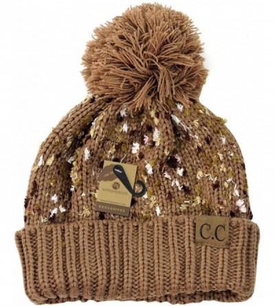Skullies & Beanies Exclusive Winter Top Pom Pom Knit Confetti Cuff Beanie Hat - Camel - C61274IMTP1 $7.80