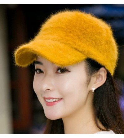 Baseball Caps XMLY Womens Fashion Fashion Winter Baseball Cap with Rabbit - Yellow - CD185O00MYO $23.29