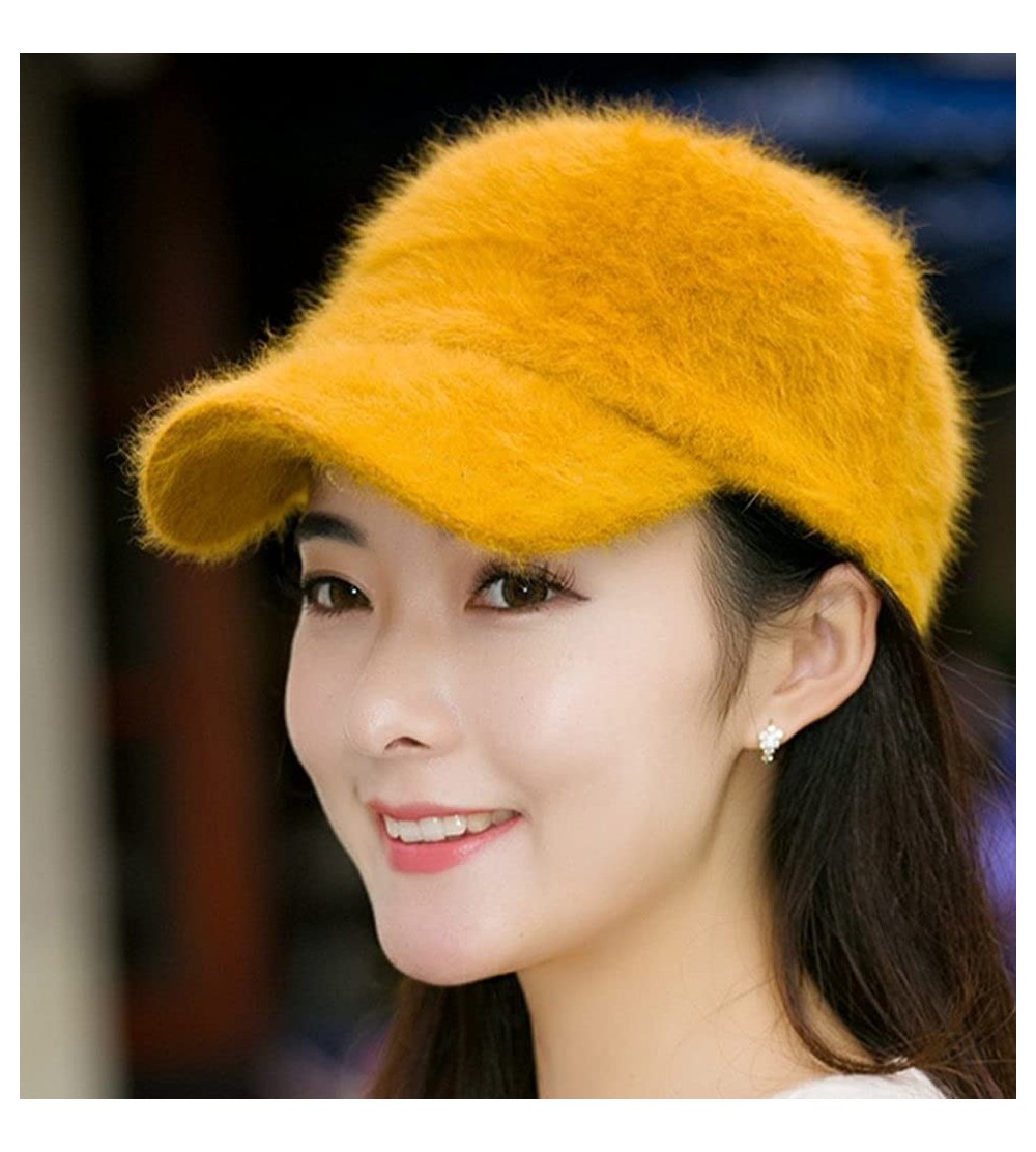 Baseball Caps XMLY Womens Fashion Fashion Winter Baseball Cap with Rabbit - Yellow - CD185O00MYO $14.52